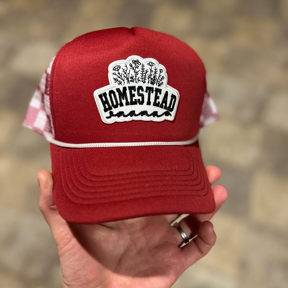 Maroon checkered Trucker Hat